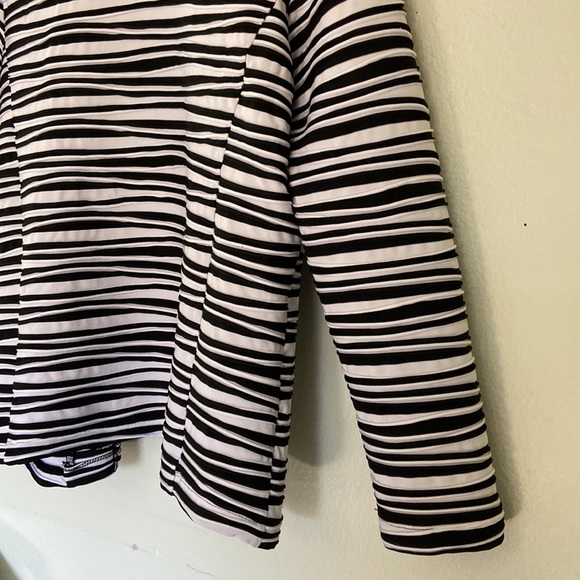 Kasper Ribbed Stretch Open Front Blazer Jacket Black White Zebra Striped PL - Picture 8 of 10